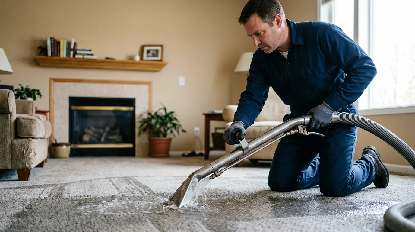 Water damage restoration technician working near Greendale, WI
